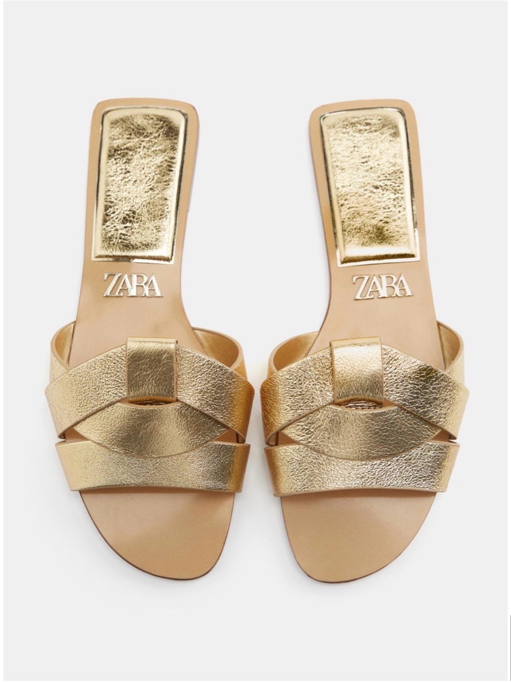 NWT Zara Metallic Leather Braided Slide Sandals Size 39/8 Summer